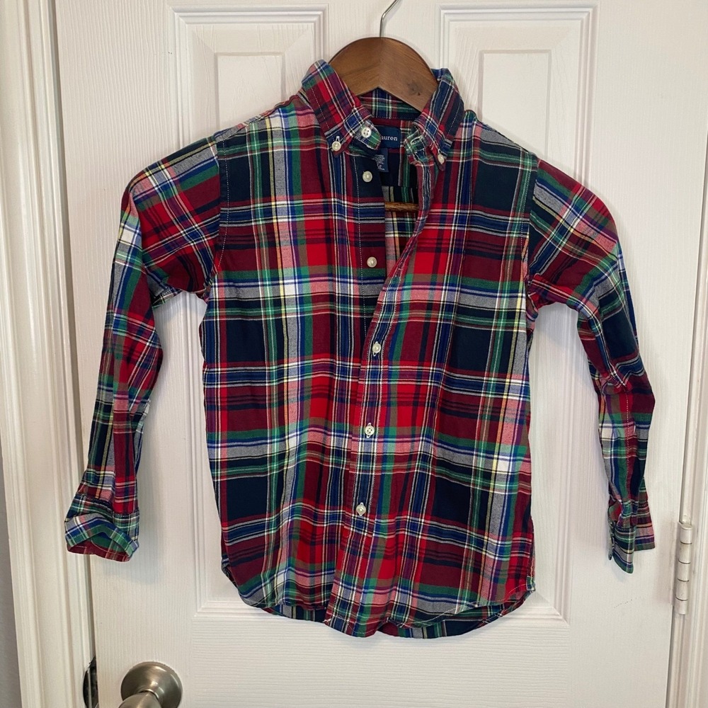 Ralph Lauren Kids Boys 6 Red Plaid Button Down Shirt Long Sleeve Cotton